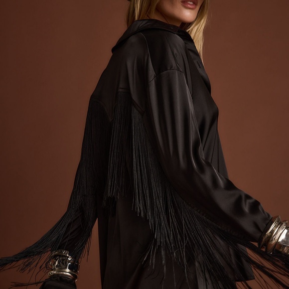 12th Tribe Santana Black Fringe Button Up Top Size S - Picture 2 of 3